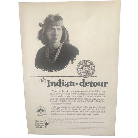 Vintage 1927 Santa Fe Indian Detour Ad Advertisment - Picture 2 of 4